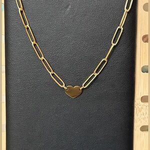 Gold Paperclip Chain Heart Necklace